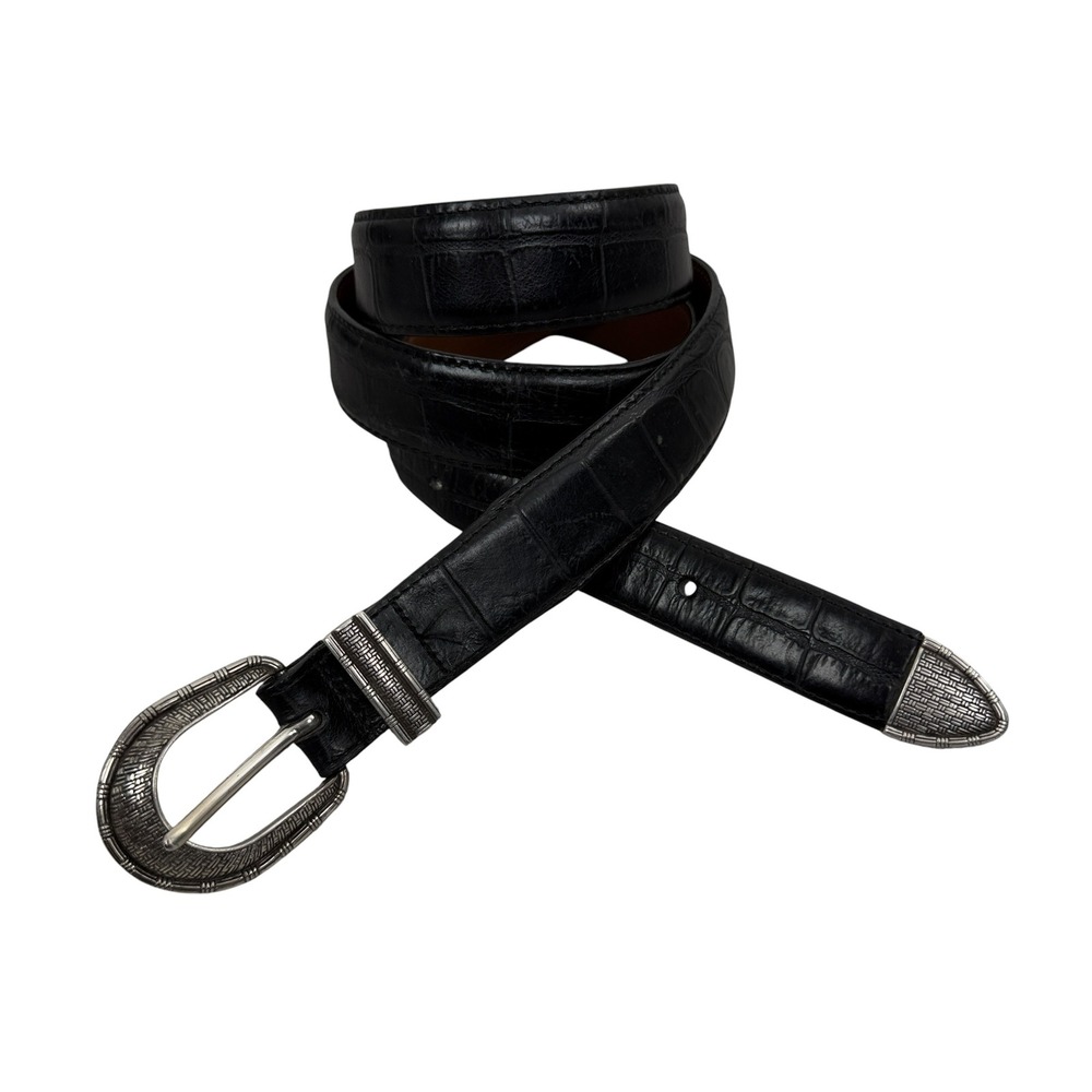 Brighton Belt Mens 40 Black Western Crocodile Embossed Leather Silver Buckle Tip